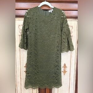Chic Olive Lace Midi Dress - S